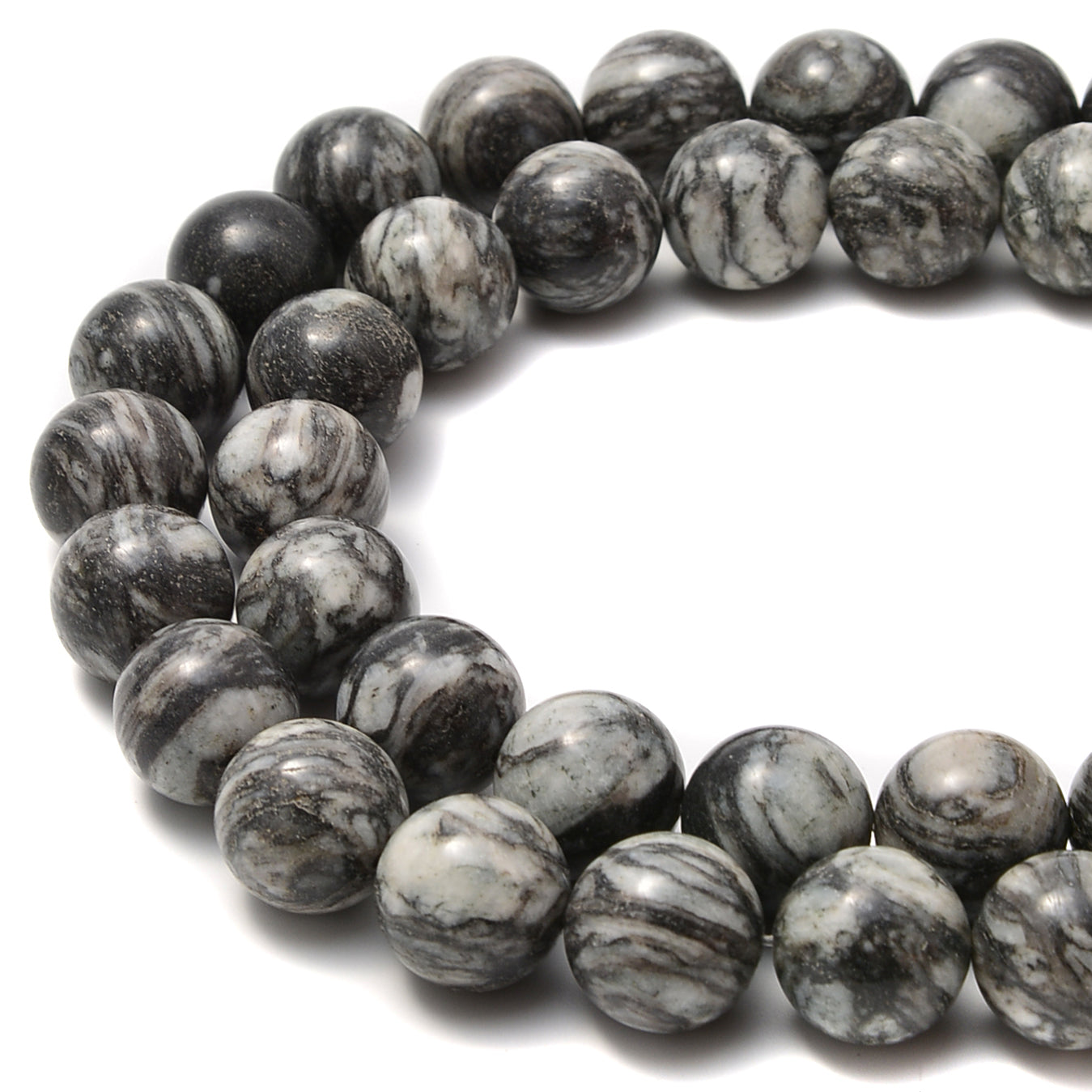 2.0mm Large Hole Black Spider Web Jasper Round Beads - 8mm, 10mm, 15.5