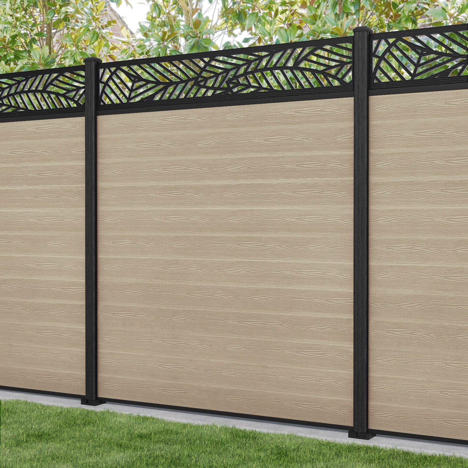 Classic Habitat Fence Panel Light Oak with Composite Posts - Durable Outdoor Privacy Fence for Backyard, Garden, and Patio Decor