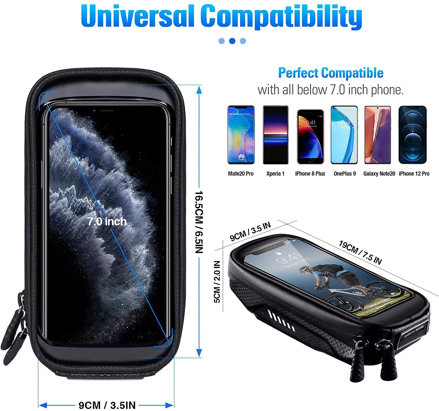 HUANLANG Waterproof Bike Phone Mount Holder - Universal Handlebar & Top Tube Bracket for Smartphones Under 6.7 Inches | Touchscreen Compatible | Ideal for Cycling, Commuting & Outdoor Adventures