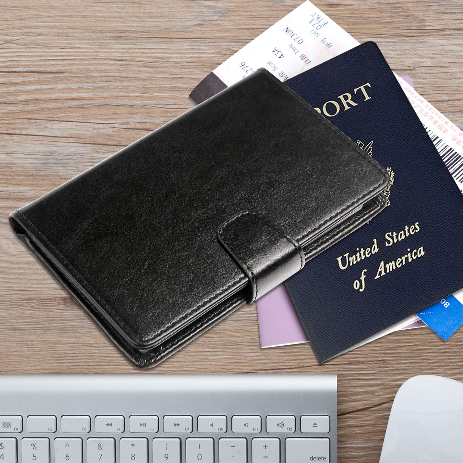 Teskyer RFID Blocking Passport Holder Wallet - Travel Essentials with Credit Card Slots & Air Ticket Pocket - Secure & Stylish for International Trips, Vacations & Business Travel - Black