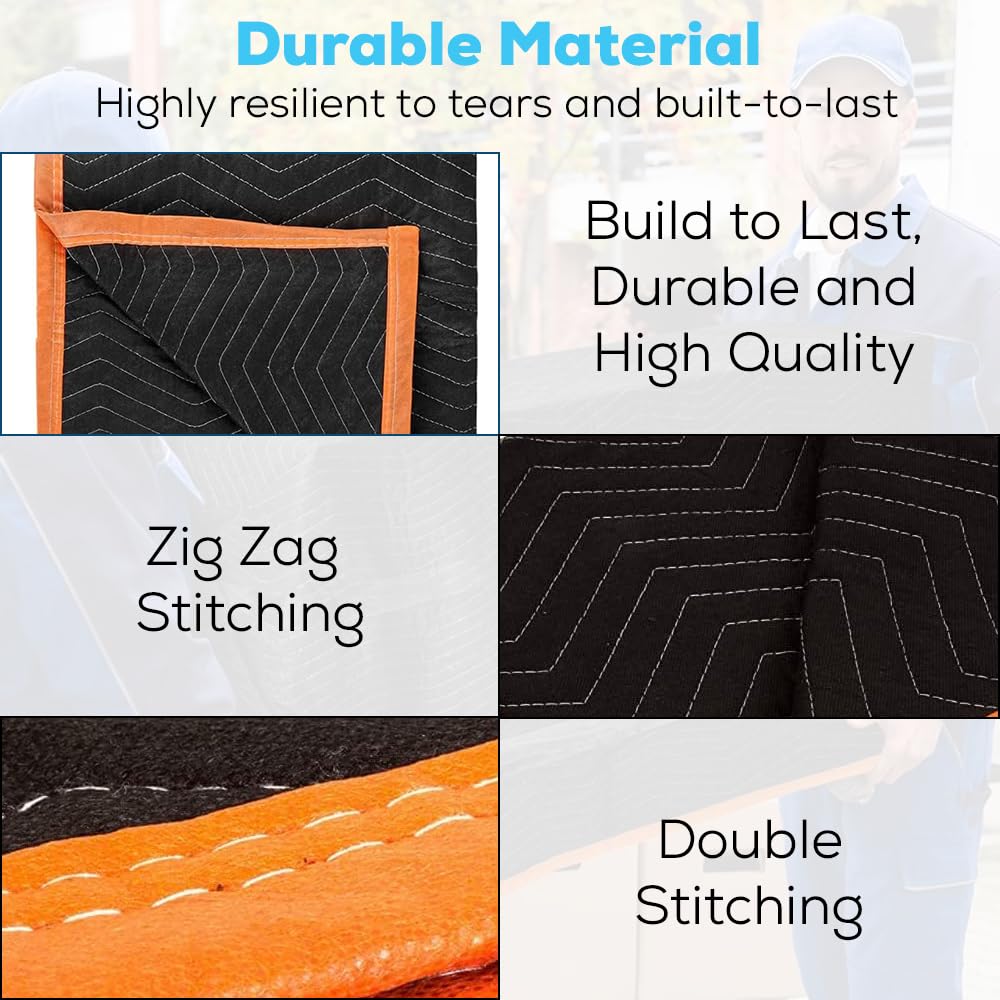 Simpli-Magic Heavy Duty Padded Moving Blankets (24 Pack) - Black/Orange - Furniture Protection Blankets for Moving, Packing & Storage | Durable Moving Supplies for Home & Office
