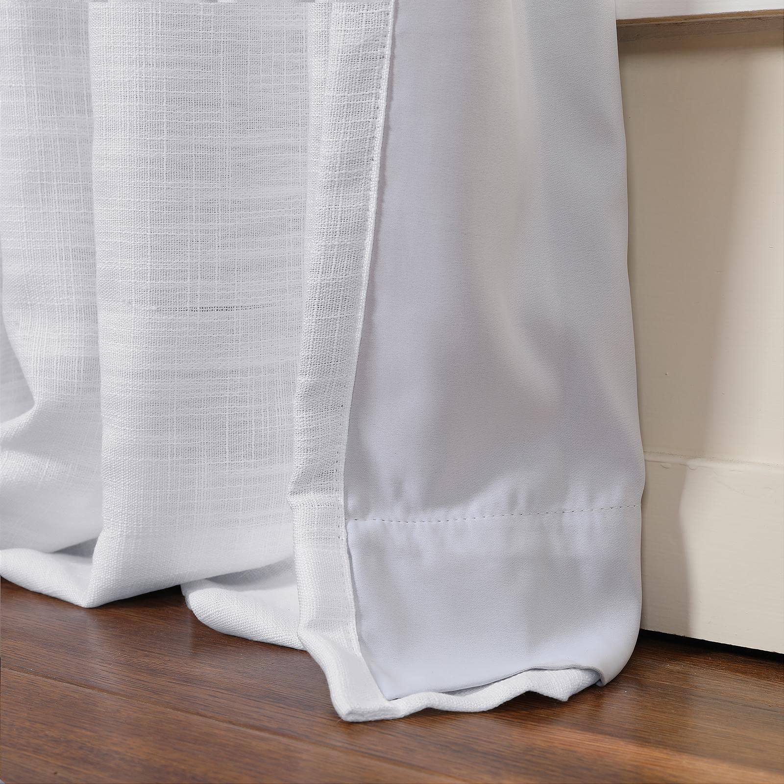 TWOPAGES White Faux Linen Blackout Curtains 96 Inches Long - Thermal Insulated Grommet Window Drapes for Living Room, Bedroom & Sliding Glass Doors (1 Panel) - Perfect for Light Control, Privacy & Home Decor