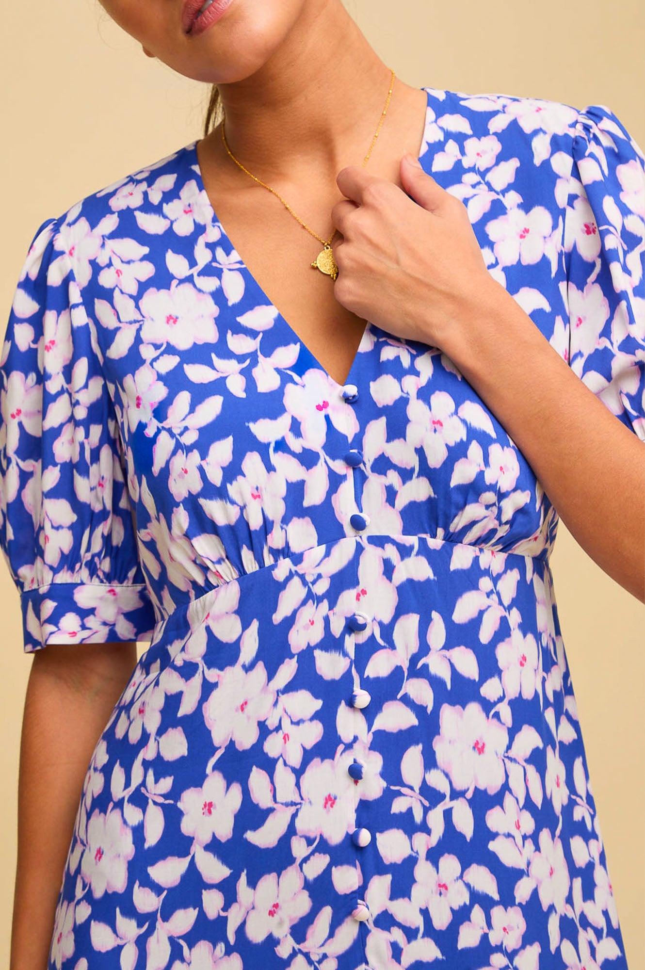 Anne Tea EcoVero™ Sustainable Floral Dress in Blossom Cobalt & Pink - Perfect for Spring Weddings, Garden Parties & Casual Outings