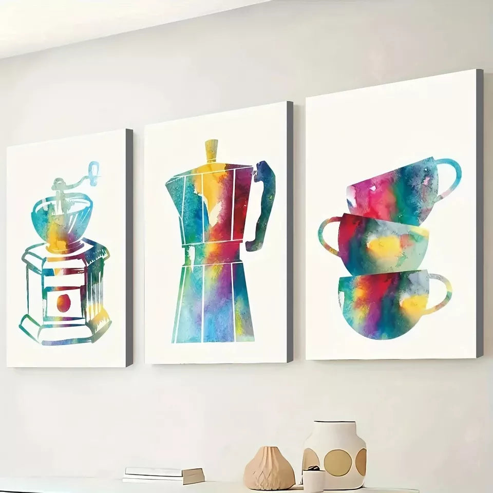 3-Piece Simple Style Modern Coffee Wall Art Set - Framed Canvas Prints 50x70cm - High Quality Australian Made - Ready to Hang for Living Room, Bedroom & Office Decor