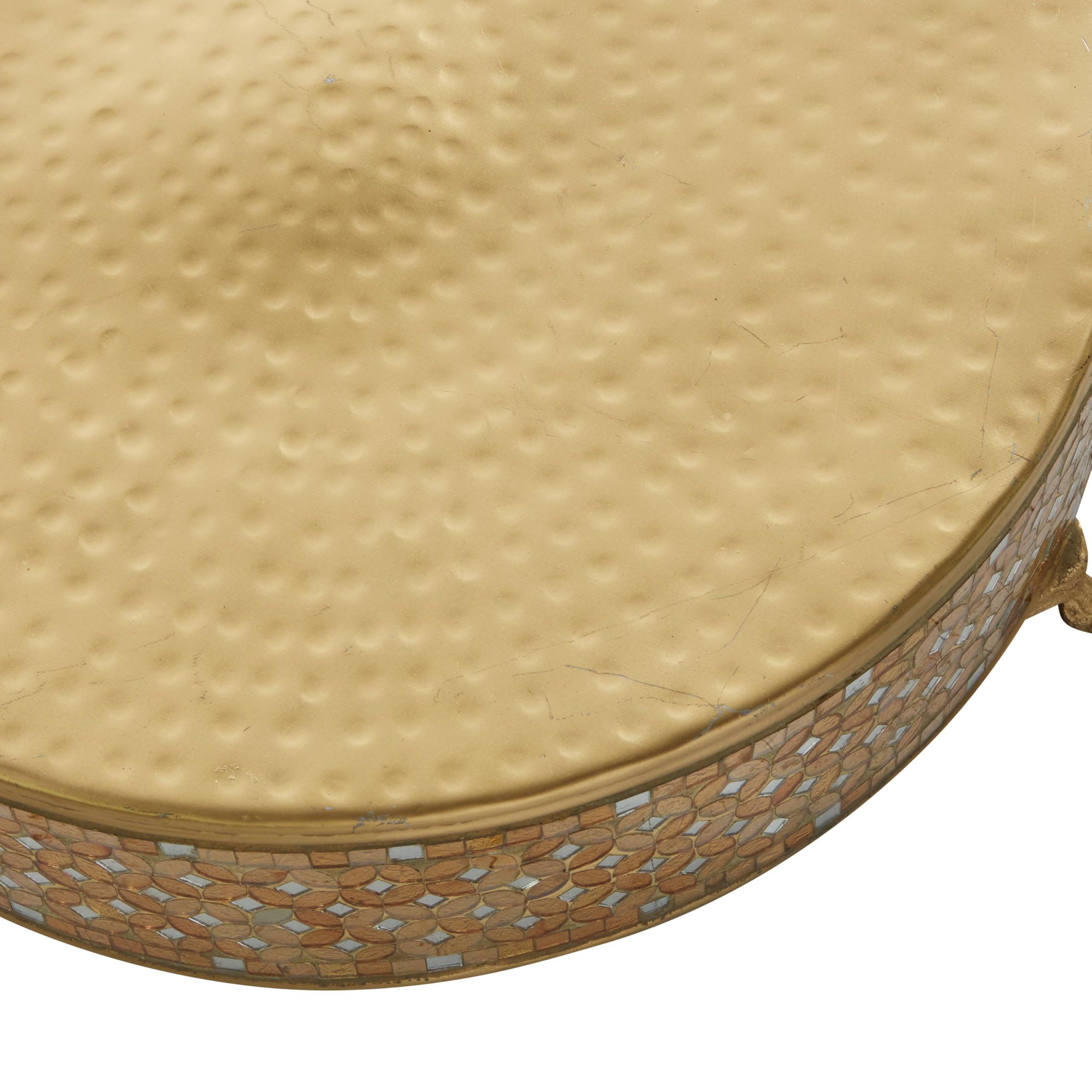 Deco 79 3-Tier Gold Metal Cake Stand Set with Mirrored Mosaic Patterns & Scrolled Feet - 19