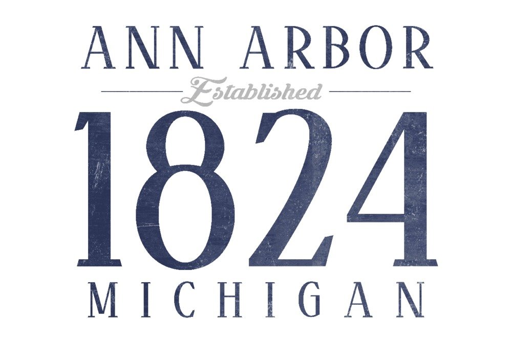 Vintage Ann Arbor Michigan Established Date Blue 24x36 Signed Art Print - Wall Decor Poster for Home, Office & Gift Giving