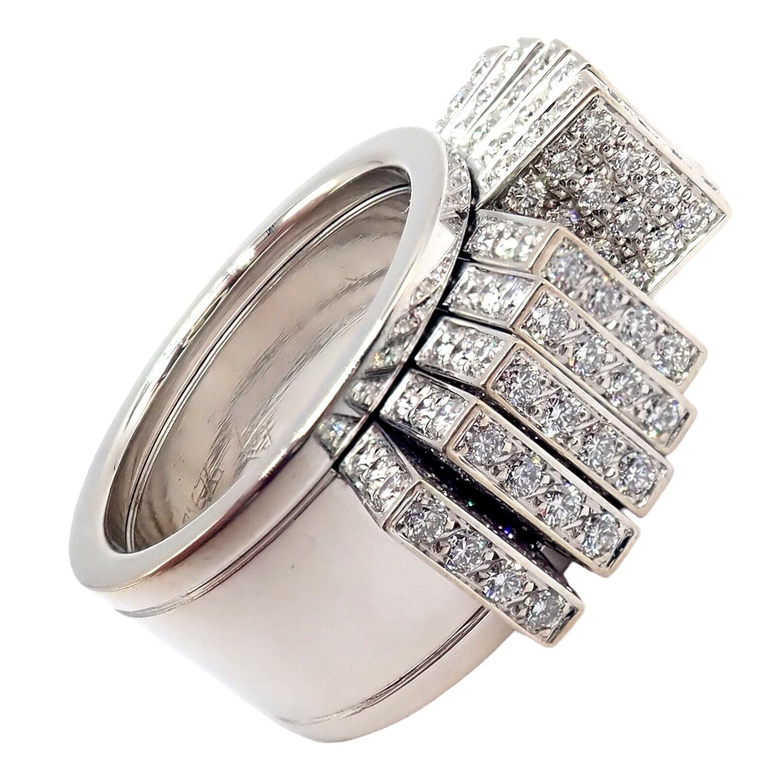 Authentic Cartier 18K White Gold Diamond Fan Ring - Luxury Jewelry for Women, Perfect for Weddings, Anniversaries & Special Occasions