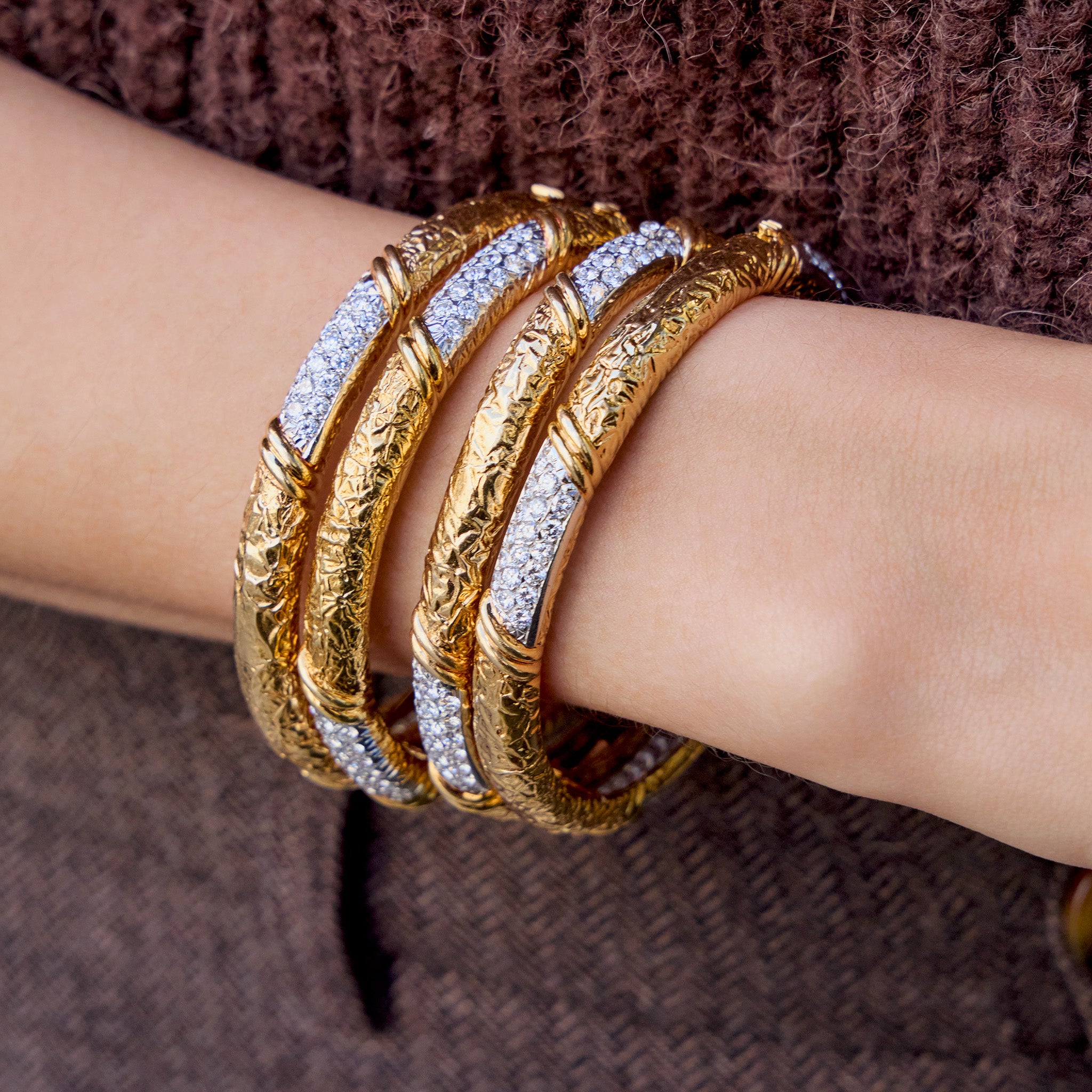 Vintage 1970s Van Cleef & Arpels Diamond Bangle Bracelets Set of 4 - Luxury Jewelry for Women, Perfect for Weddings, Anniversaries & Special Occasions