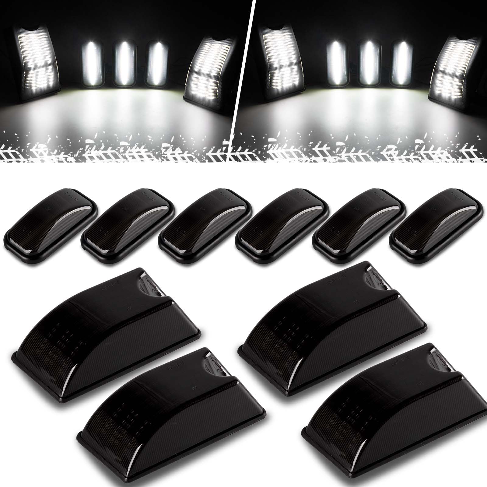 Gempro White LED Cab Roof Marker Lights Kit - 10PCS for 2003-2009 Hummer H2 SUT (Smoked Lens) | Front, Back & Top Clearance Running Lights | Off-Road, Truck & RV Lighting Upgrade