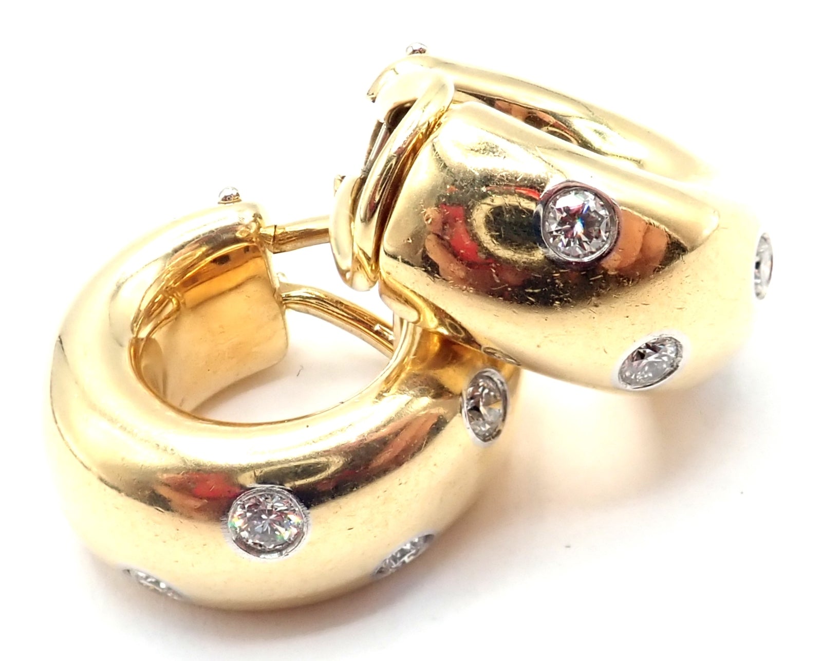 Authentic Tiffany & Co 18k Yellow Gold Platinum Diamond Etoile Hoop Earrings - Luxury Jewelry for Women, Perfect for Weddings, Parties & Special Occasions