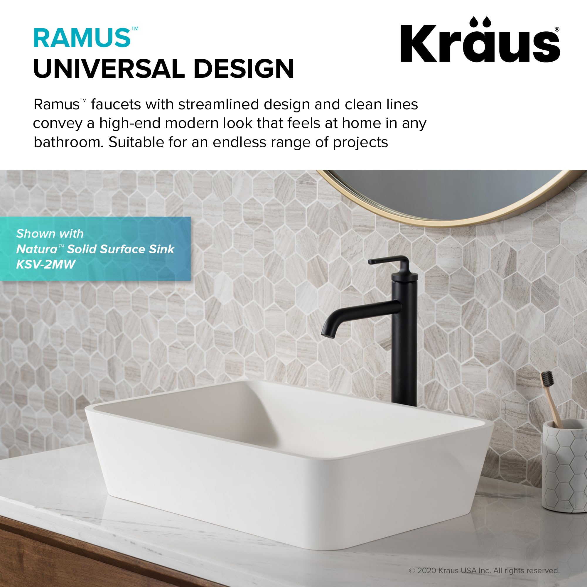 KRAUS Ramus Matte Black Single Handle Vessel Sink Bathroom Faucet with Pop-Up Drain - KVF-1220MB | Modern Bathroom Upgrade for Vanities & Powder Rooms