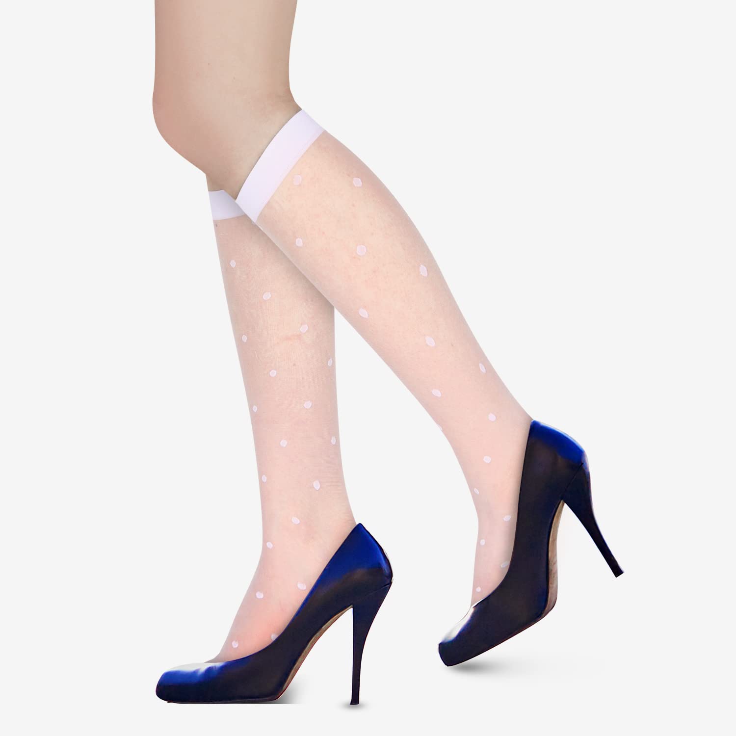 Benefeet Women's Sheer Knee High Socks - Black & White Lace Stockings for Kawaii Lolita Fashion