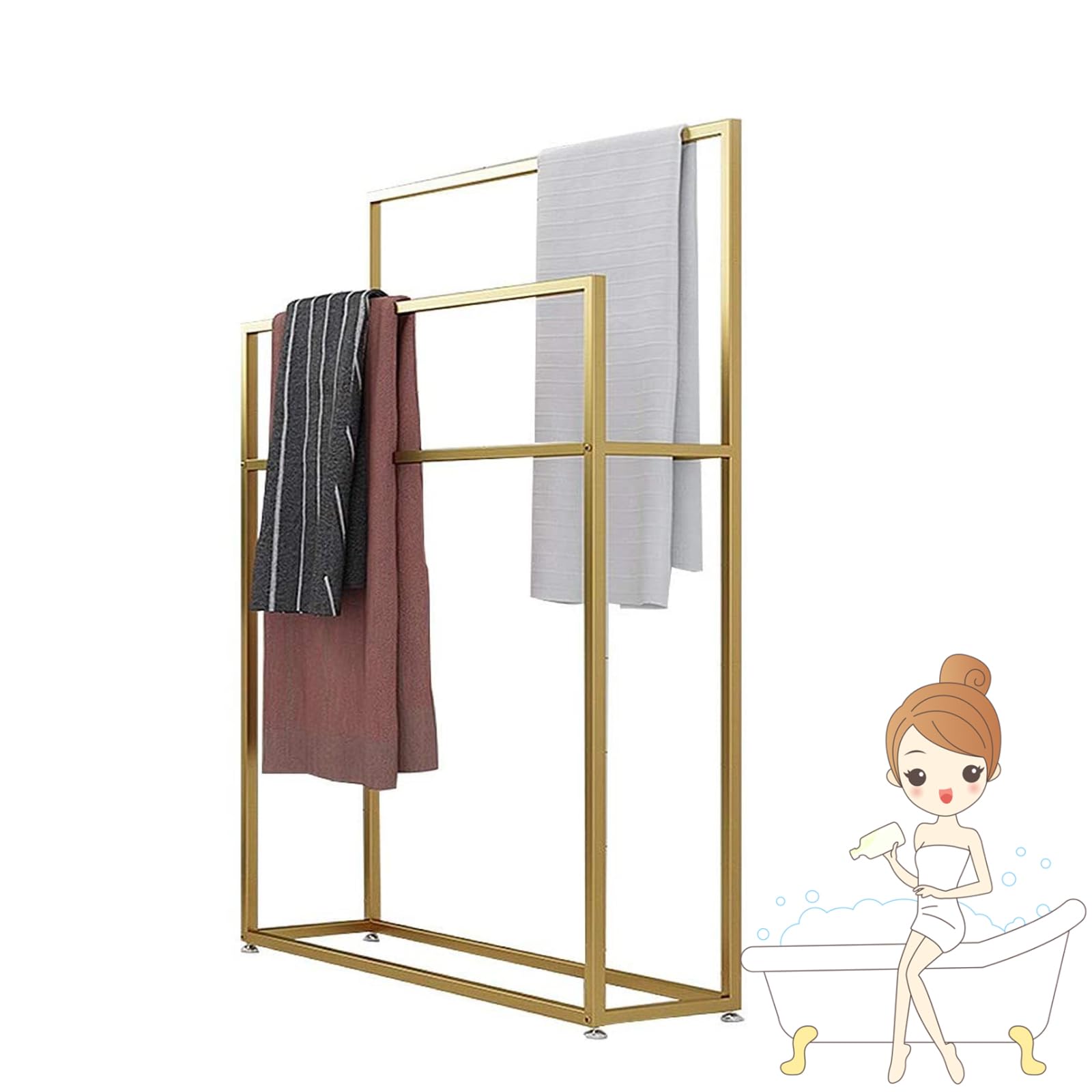 Sturdy Free Standing Towel Rack - Heavy Duty Metal Towel Holder Stand for Bathroom, Kitchen, Laundry Room - Rust-Resistant Gold Finish (65×20×110cm) - Perfect for Spa, Gym & Luxury Home Decor