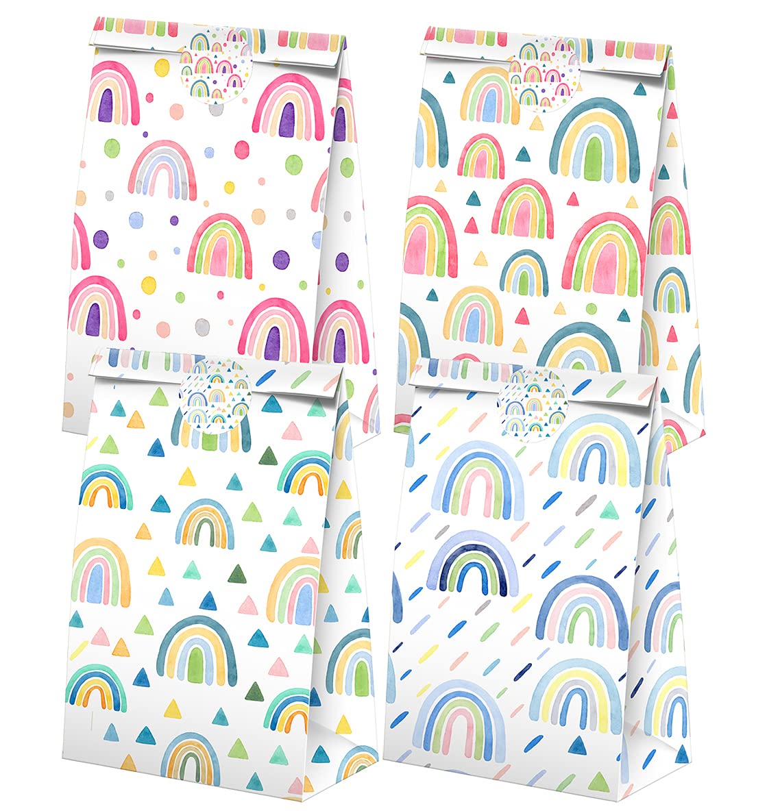Boho Rainbow Party Favors Candy Bags with Stickers - Colorful Rainbow Themed Goodie Gift Treat Bags for Birthday Parties, Baby Showers & Celebrations - Bulk Party Supplies for Kids & Adults