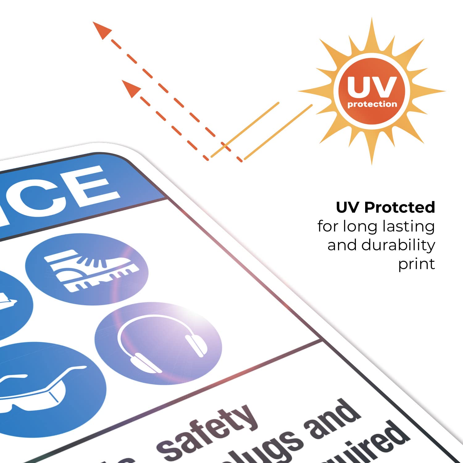 ANSI Safety Sign - Hard Hats, Safety Glasses, Ear Plugs & Foot Protection Required - 10x7 Inch Vinyl Decal Sticker - Weatherproof & UV Resistant - Made in USA - Perfect for Construction Sites, Warehouses & Industrial Workplaces