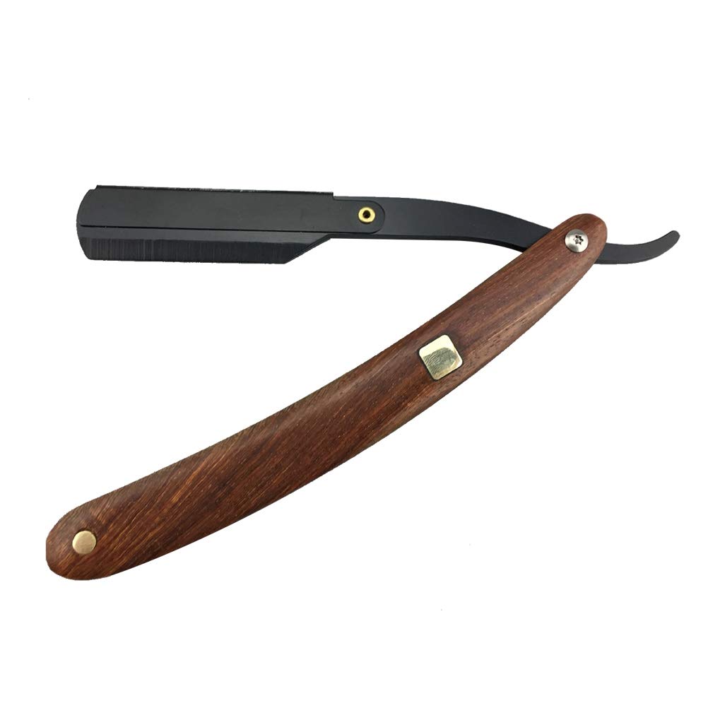Vintage Barber Razor with Wooden Handle - Straight Edge Steel Shaving Razor for Men - Classic Folding Hair Shaper (Blade Not Included) - Perfect for Professional Barbershops & Home Grooming