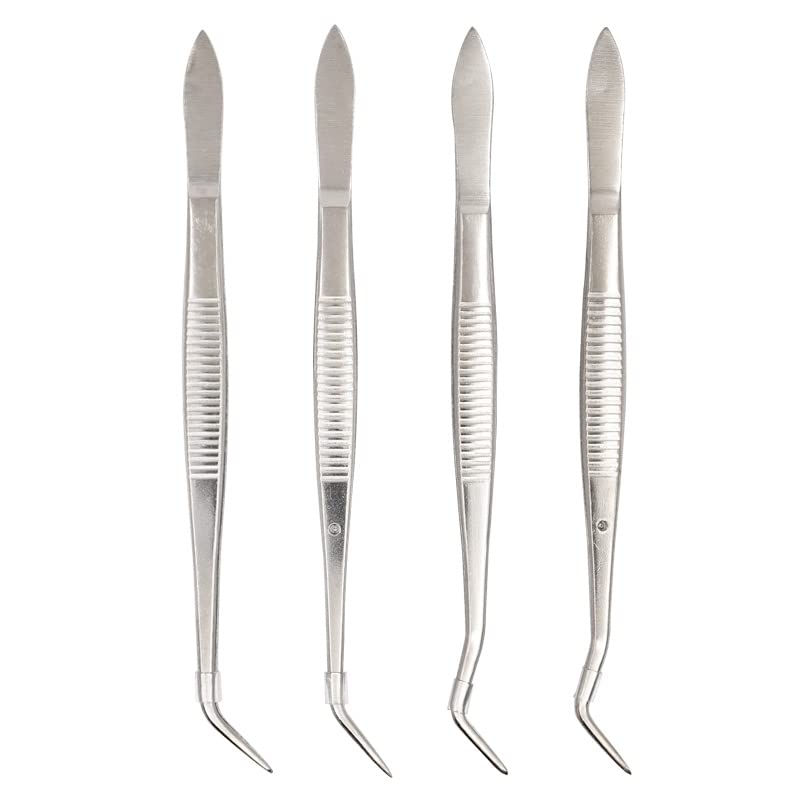 4-Piece Stainless Steel Dental Surgical Tweezers Set - 16cm Serrated Curved Forceps for Teeth Whitening, Oral Care & Dentist Lab Tools | Professional Dental Instruments for Dentists, Hygienists & Home Oral Care