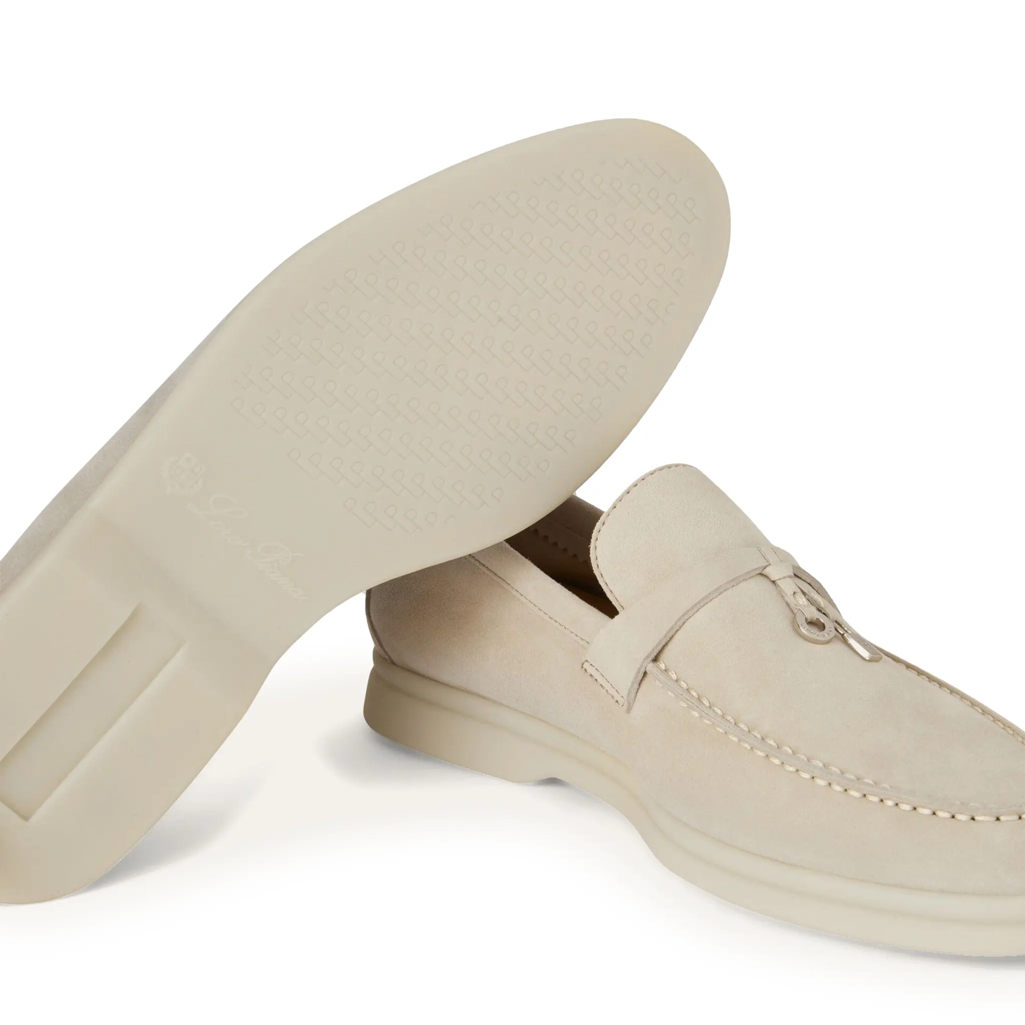 Loro Piana Women's Summer Charms Walk Suede Goatskin Loafers in Powder Pearl - Comfortable Slip-On Shoes for Casual Outings & Office Wear
