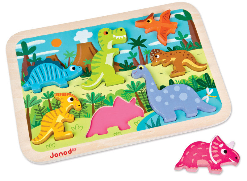 Dinosaur Chunky Puzzle for Toddlers - Wooden Jigsaw Toy for Kids Ages 2-4 - Educational Learning Game for Preschoolers | Perfect for Birthday Gifts & Early Childhood Development