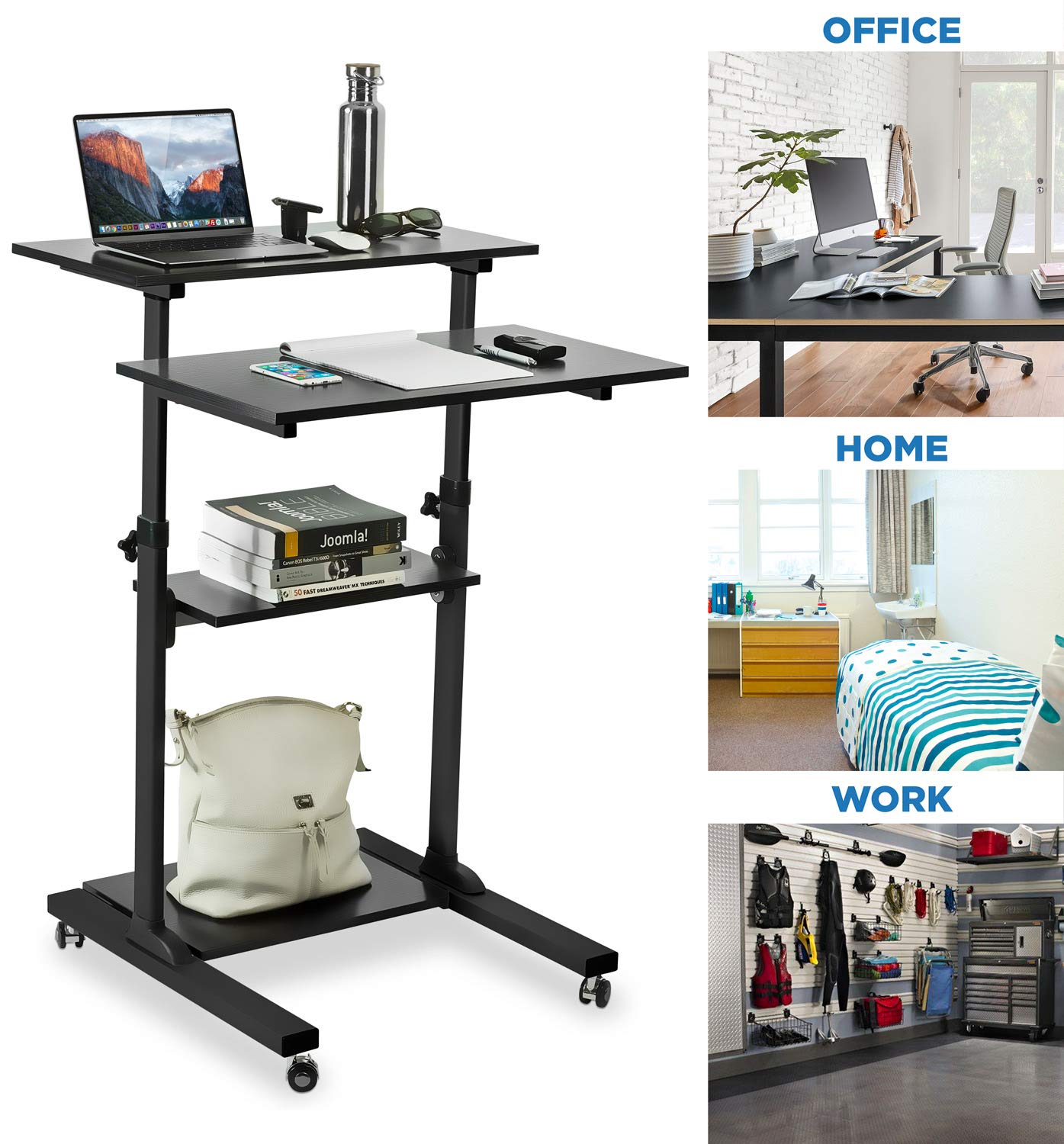 Mount-It! Adjustable Mobile Standing Desk Cart with Locking Wheels - 27.5