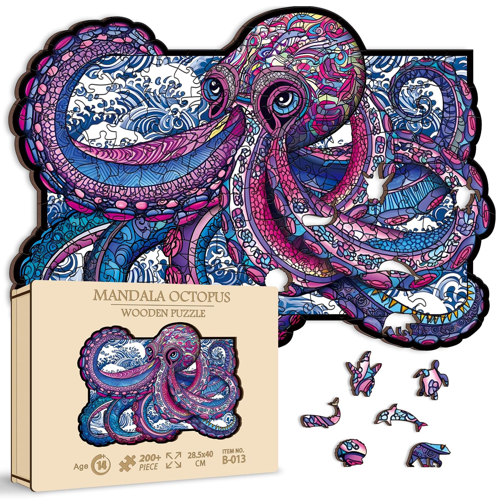 209-Piece Colorful Mandala Wooden Octopus Jigsaw Puzzle for Adults - Fun Ocean-Themed Brain Teaser & Unique Birthday Gift for Puzzle Lovers | Perfect for Home Decor, Stress Relief & Family Game Night