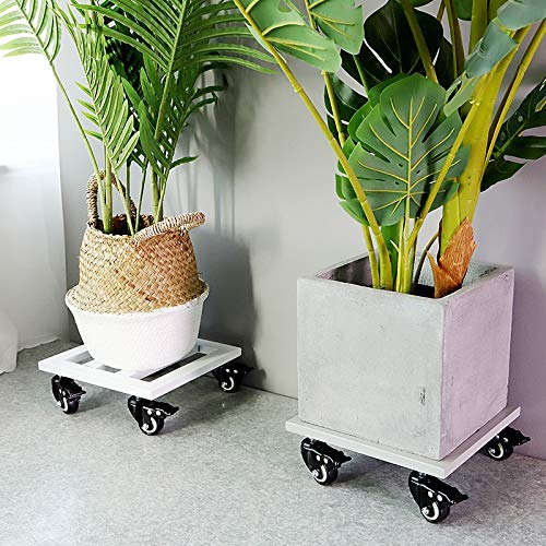 Heavy Duty Square Metal Plant Pot Trolley with Wheels - Large Garden Flower Pot Mover Dolly & Stand - Indoor/Outdoor Plant Caddy with Saucers - White, 40