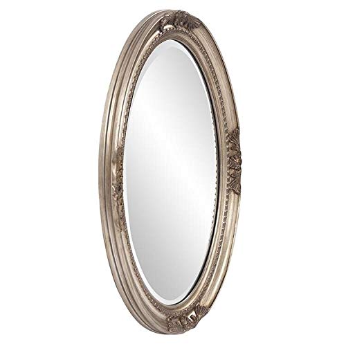 Antique French Country Silver Wood Oval Wall Mirror with Beveled Glass - Rustic Farmhouse Decor for Living Room, Bedroom & Entryway - Includes Hanging Hardware