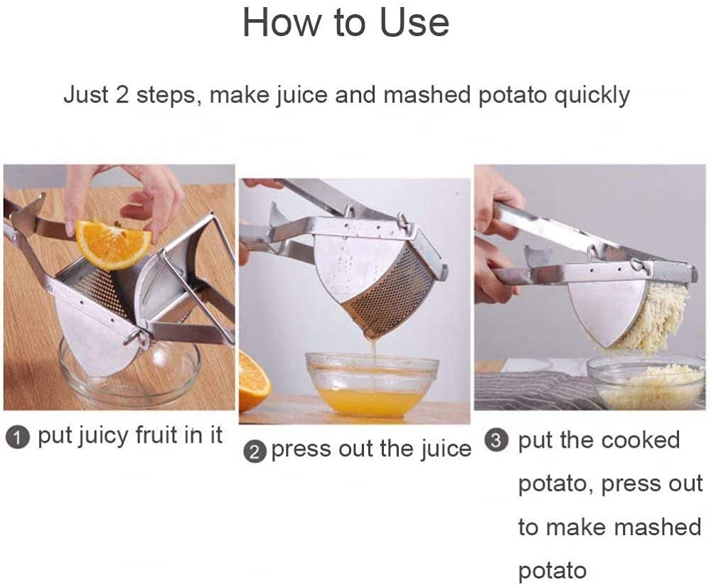 Premium Stainless Steel Potato Ricer & Masher - Heavy Duty Food Strainer for Creamy Mashed Potatoes, Purees, Baby Food & Juicing - Ideal for Kitchen, Restaurant & Meal Prep (Silver)