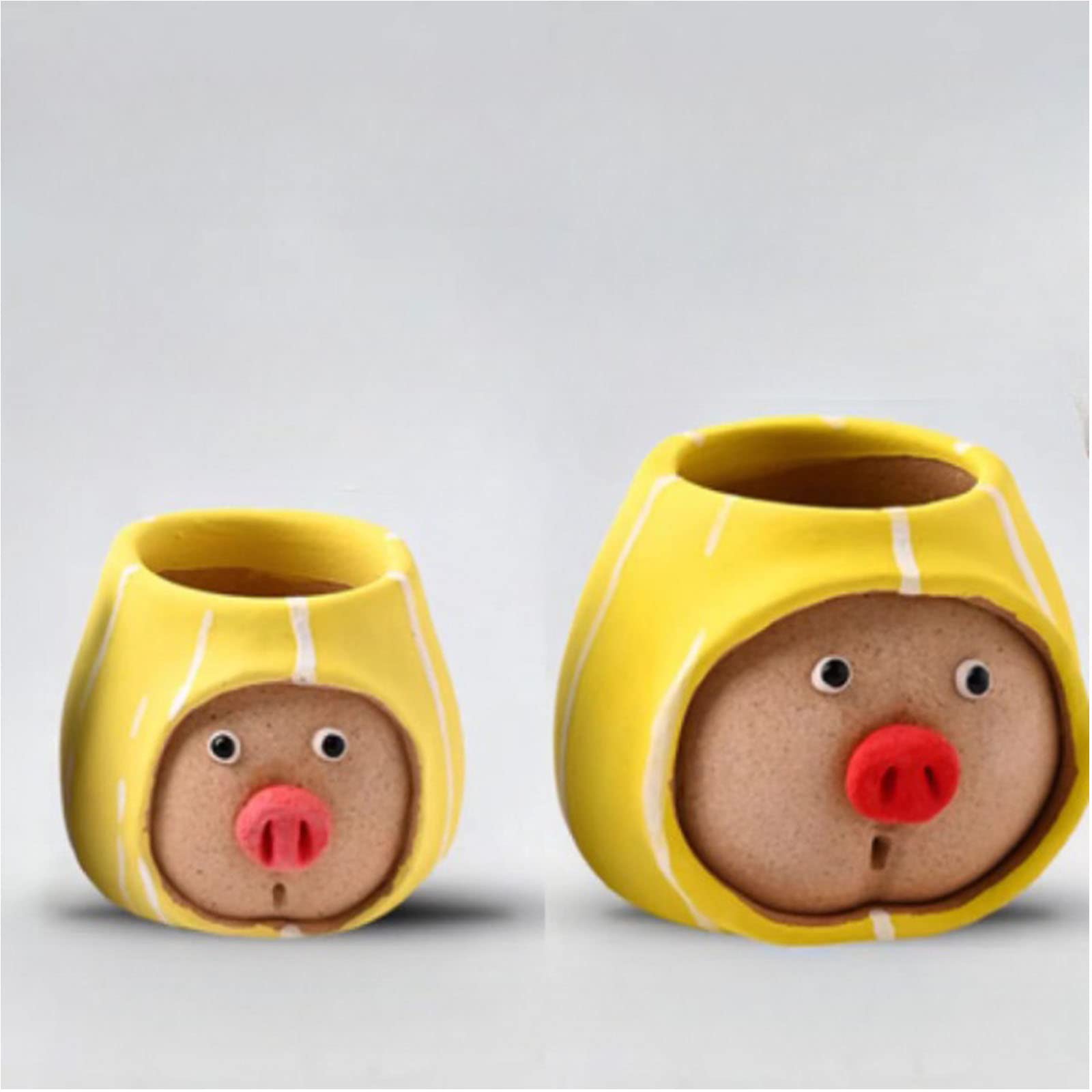 YXGLL 2-Pack Cute Cartoon Ceramic Piggy Bank Mini Succulent Planter - Small Desktop Flower Pot for Plants, Home & Office Decor (Golden Melon Color) | Perfect for Succulents, Cacti, Herbs & Small Plants