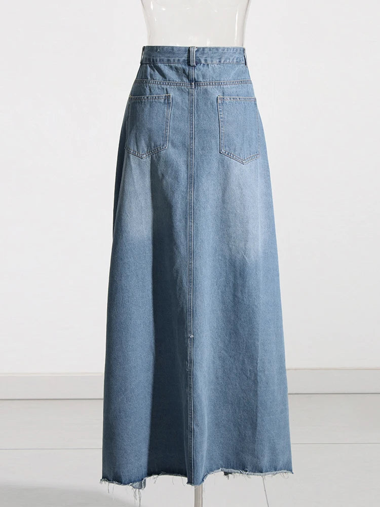 Women's High Waist Asymmetrical Denim Skirt with Pockets - Casual Loose Split Design for Everyday Wear, Street Style & Summer Outfits