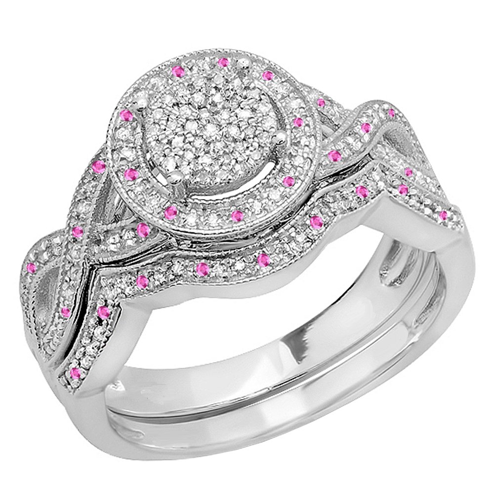 Dazzlingrock Pink Sapphire and Diamond Engagement Ring Set for Women - Sterling Silver Wedding Band, Promise Ring, Anniversary Gift for Her