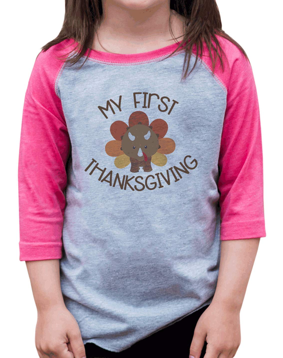 My First Thanksgiving Turkey Dinosaur Shirt for Girls - Cute Holiday Outfit for Toddler & Kids Thanksgiving Celebrations