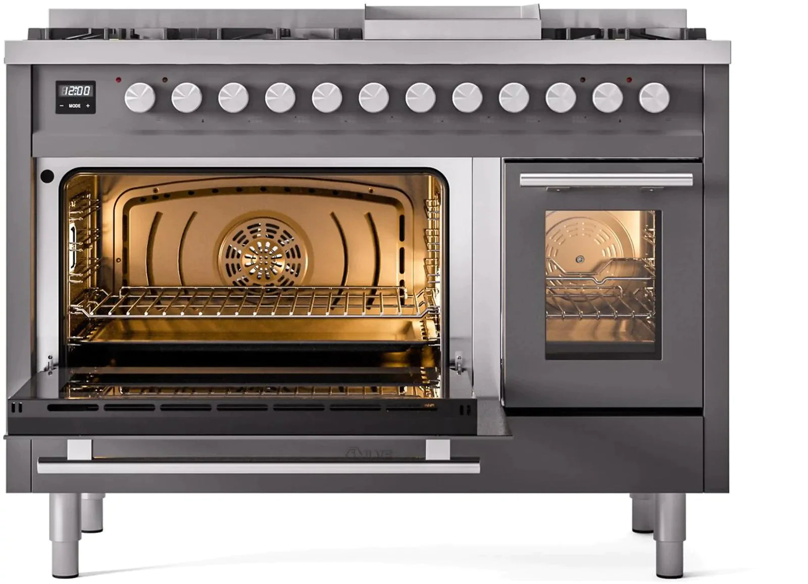 ILVE 48 Inch Professional Plus II Freestanding Dual Fuel Range with 8 Sealed Burners - UP48FWMP - Perfect for Home Chefs & Commercial Kitchens