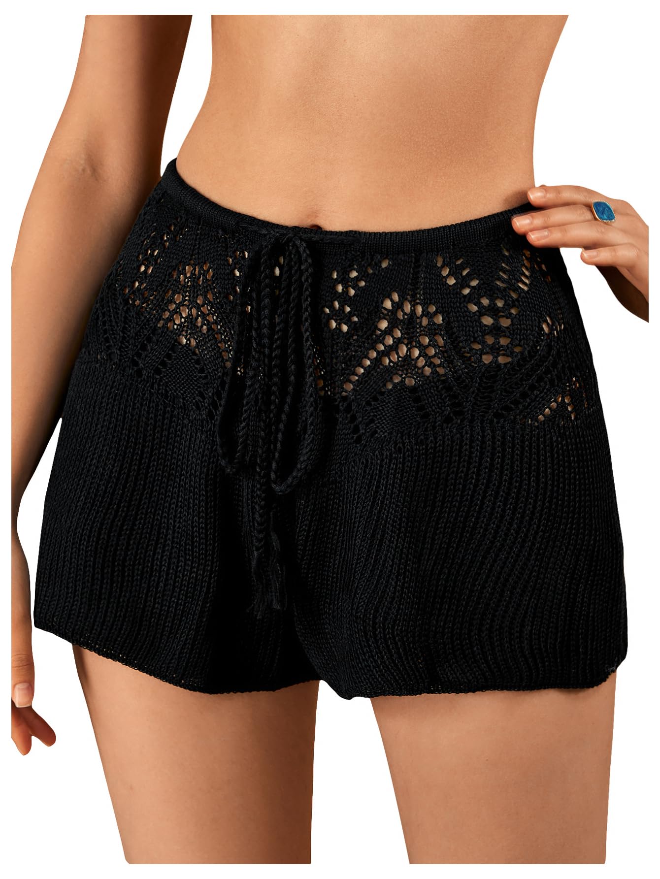 Verdusa Women's Crochet Beach Cover Up - Hollow Out Knit Loose Wide Leg Shorts for Summer Vacation, Pool Party & Boho Outfit