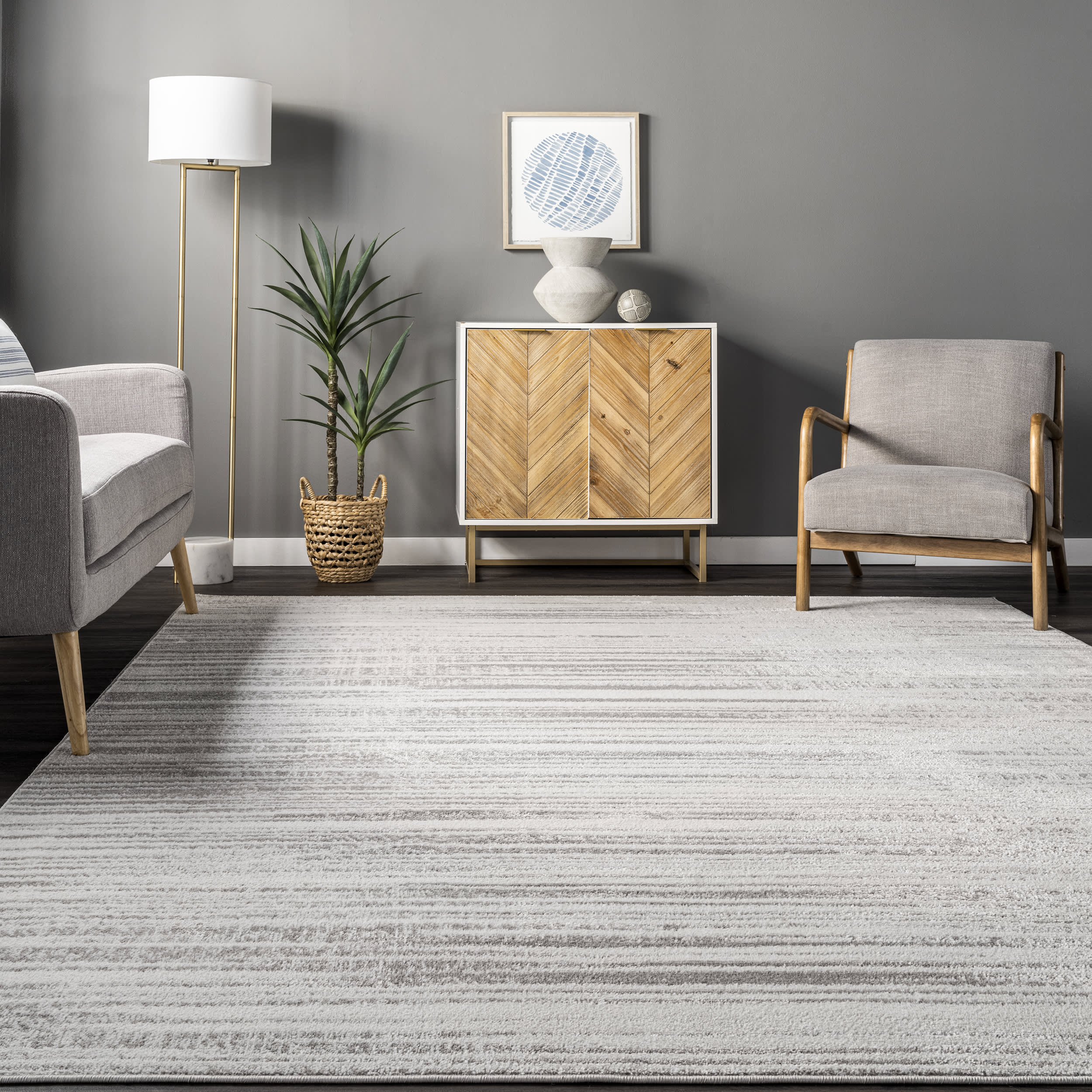Delaney Fading Pinstripes Area Rug - Soft Grey Modern Design for Living Room, Bedroom & Office Decor