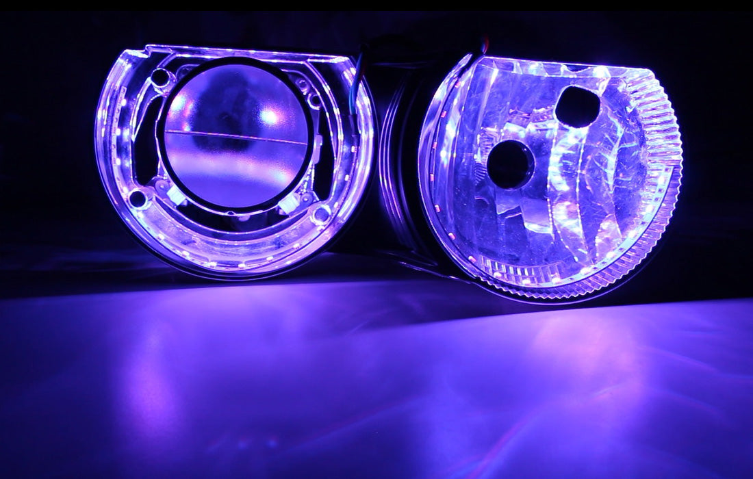 RGB LED Demon Eye Halo Ring with Bluetooth Remote Control - Universal Headlight Retrofit Kit for Cars, Trucks & Motorcycles - Customize Colors & Effects for Night Driving & Car Shows