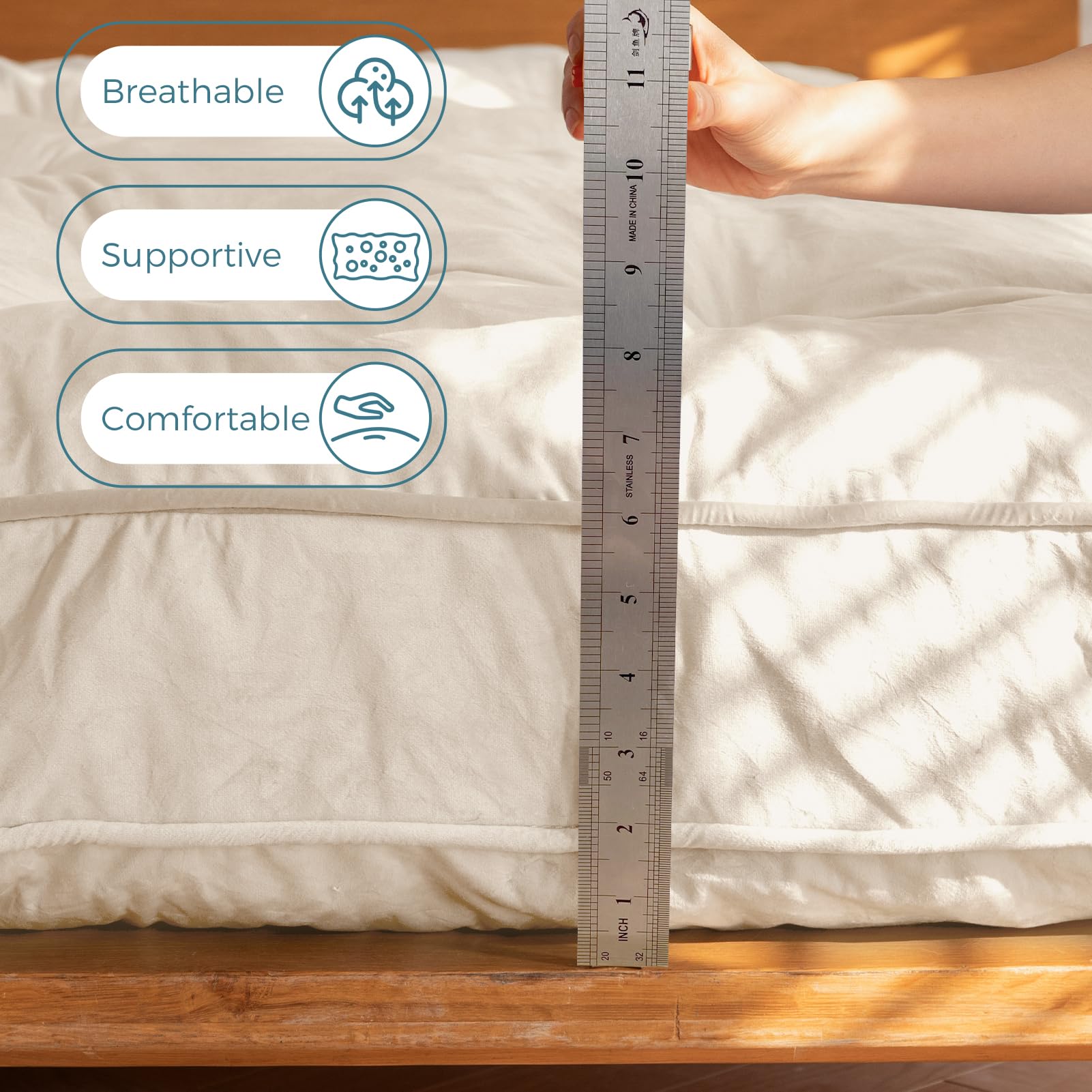 MAXYOYO 6-Inch Thick Velvet Futon Mattress for Sofa Couch Bed - Beige | Comfortable Sleeping & Lounging for Adults | Perfect for Guest Rooms, Small Apartments & Dorm Rooms