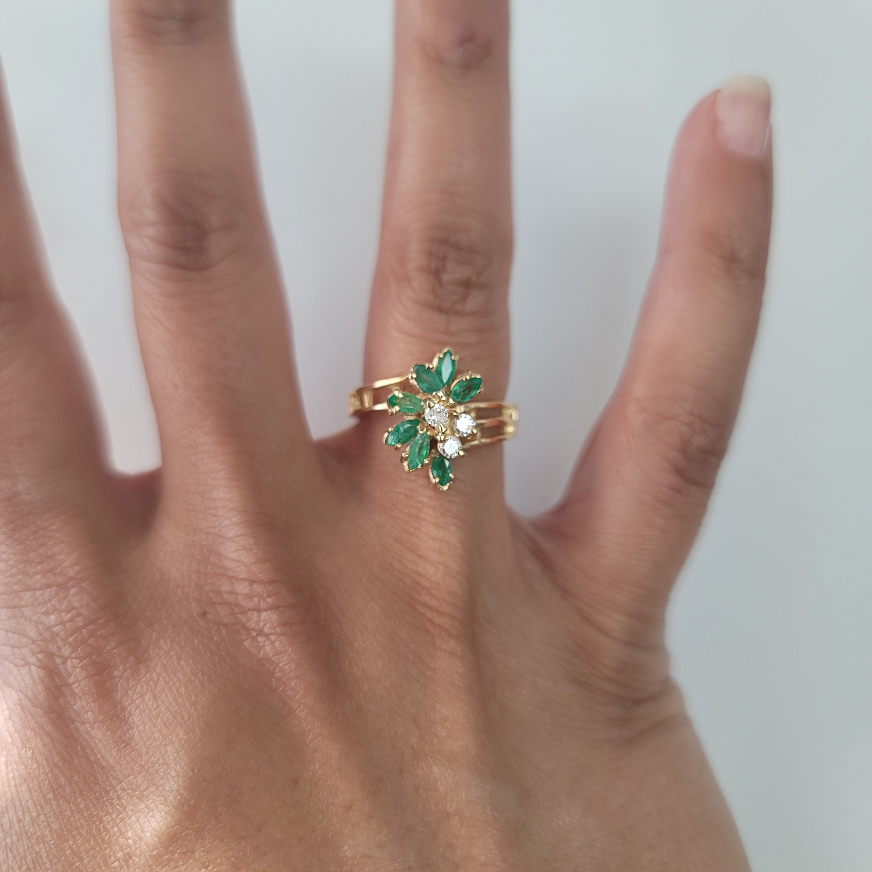 1.00cttw Emerald & Diamond Cocktail Ring in 14k Yellow Gold - Elegant Evening Wear & Special Occasion Jewelry