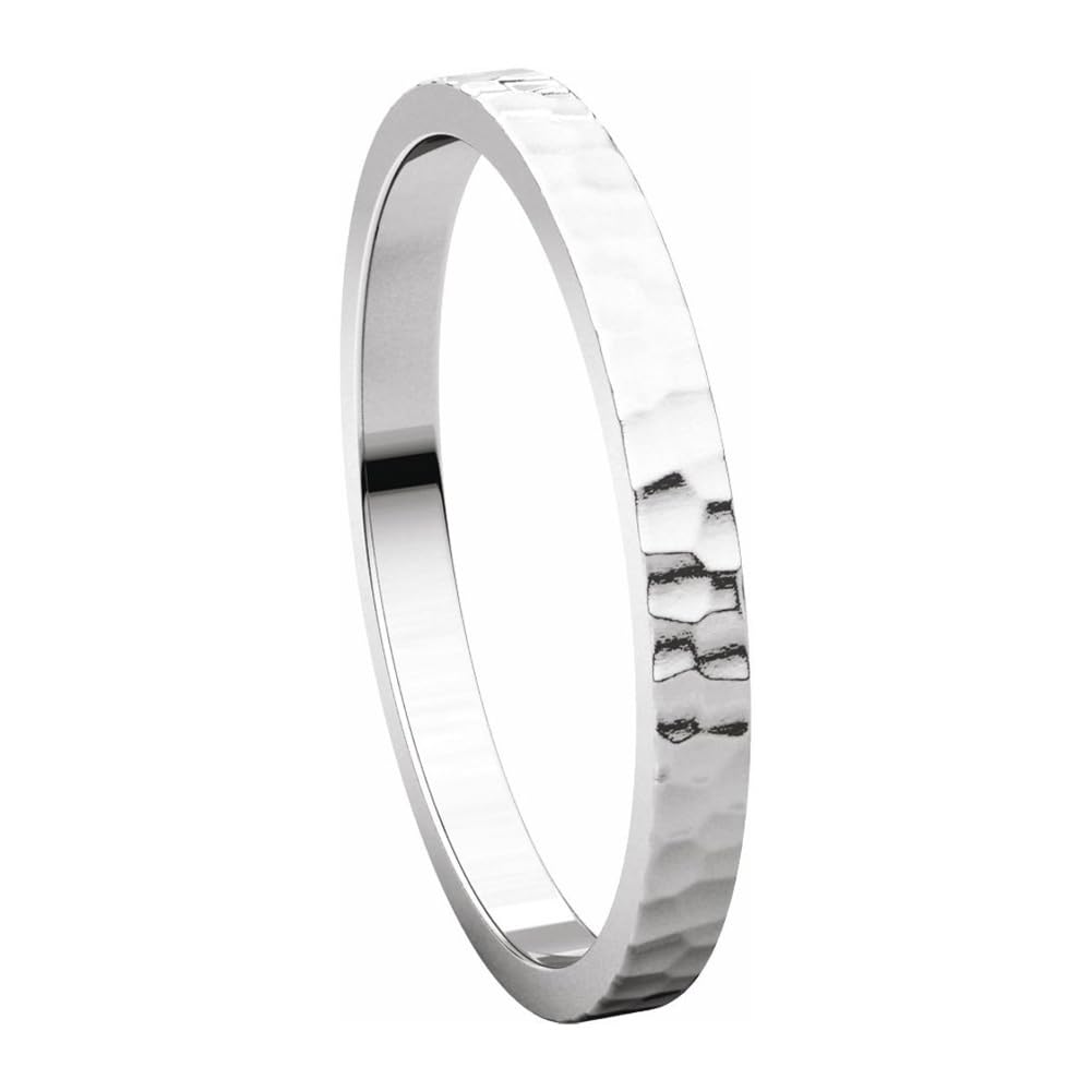 The Black Bow 2mm 14K White Gold Hammered Flat Standard Fit Band – Perfect for Weddings, Anniversaries, and Everyday Elegance