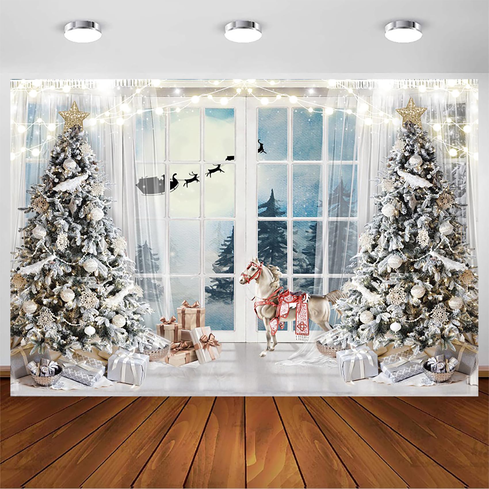 Baocicco 20x12ft Christmas Photography Backdrop - Winter Wonderland Scene with Xmas Tree, Santa Claus, Reindeer & Sleigh for Holiday Party Decor, Family Photos, New Year Celebrations & Merry Christmas Backgrounds