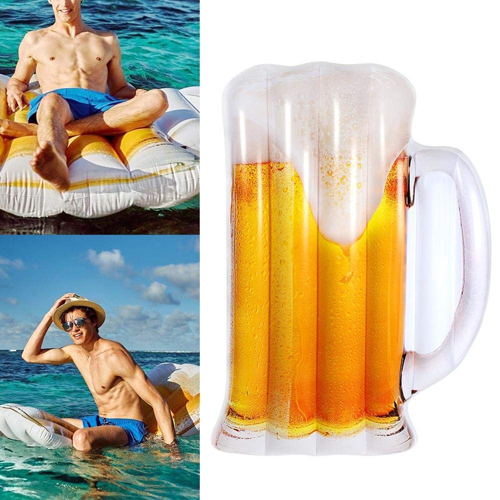 Beer Shaped Floating Pool Lounger - Single Inflatable Hammock for Adults, Lightweight & Compact Swimming Mat - Perfect for Pool Parties, Lake Relaxation & Summer Water Fun