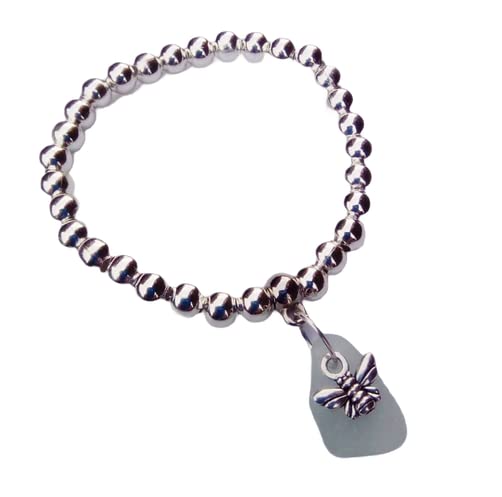 Handmade Sea Glass Bracelet with Honey Bee Charm - Natural Beach Glass Jewelry for Women - Perfect for Beach Weddings, Boho Fashion & Gift Giving