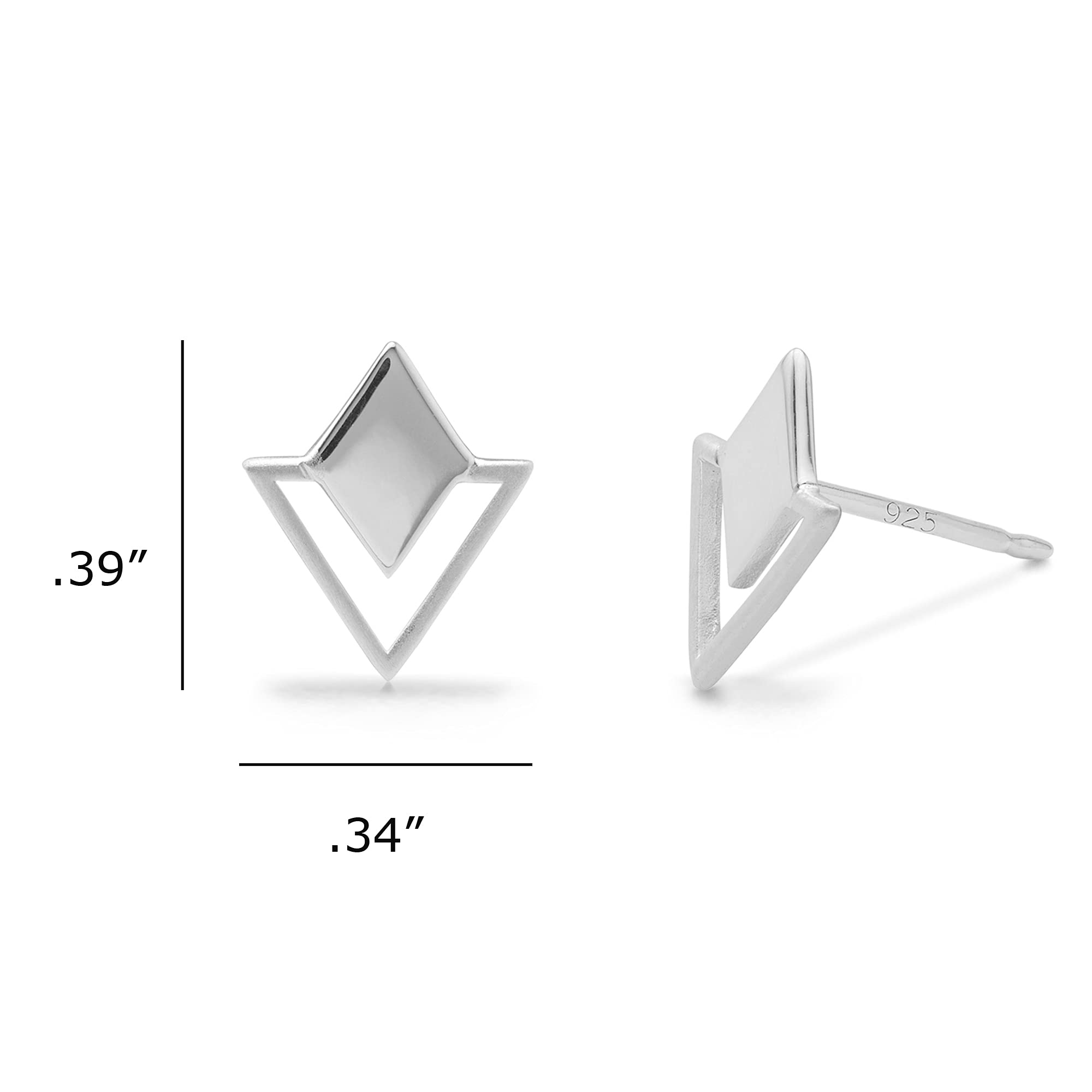 Sterling Silver Geometric Stud Earrings for Women - Diamond & Triangle Design