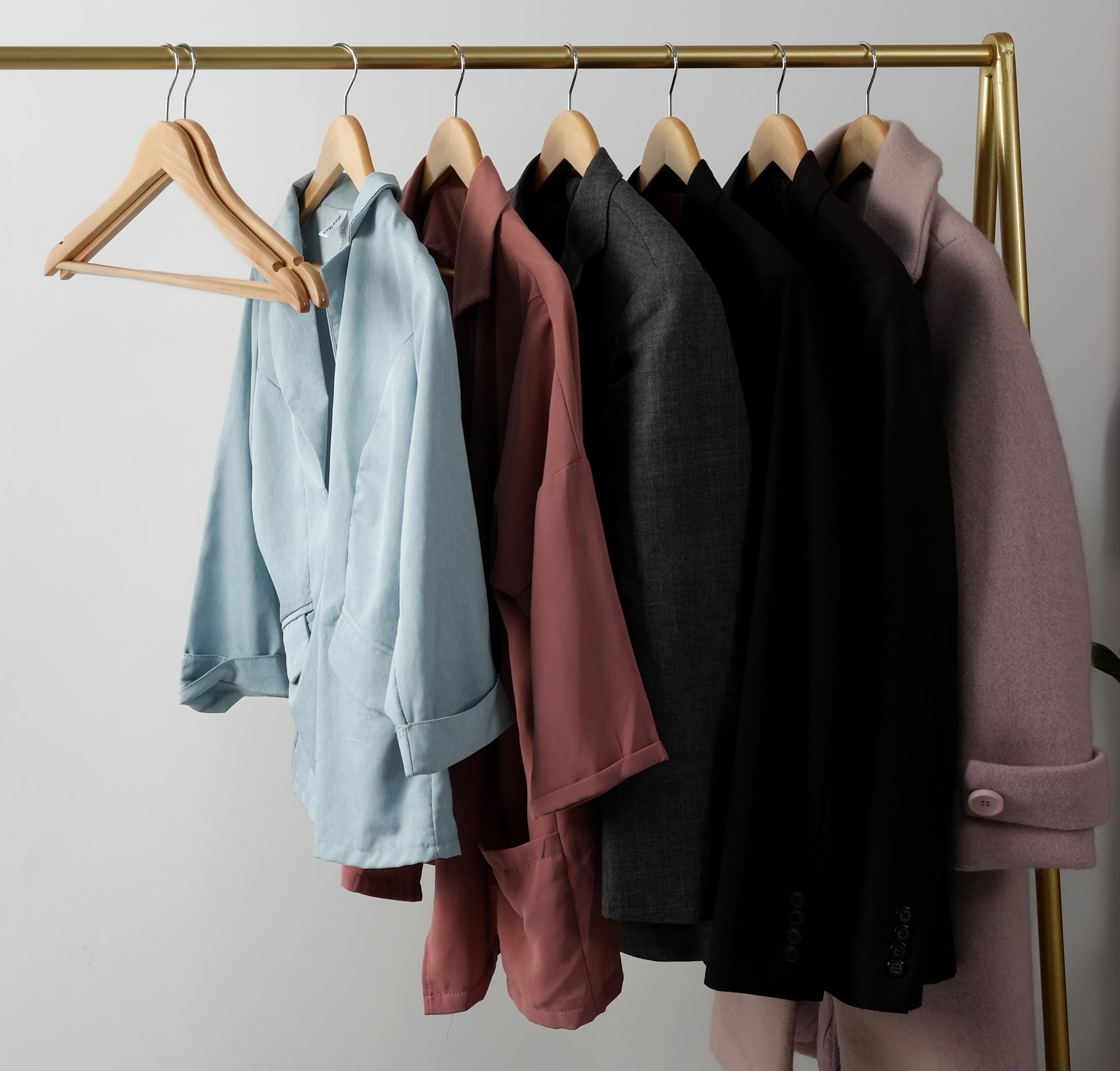 10 Pack Wooden Hangers - Non-Slip Solid Wood Coat Hangers with 360° Swivel Hook & Notches for Shirts, Suits, Jackets & Dresses | Natural Wood Finish (HL01N) | Perfect for Closet Organization & Garment Protection