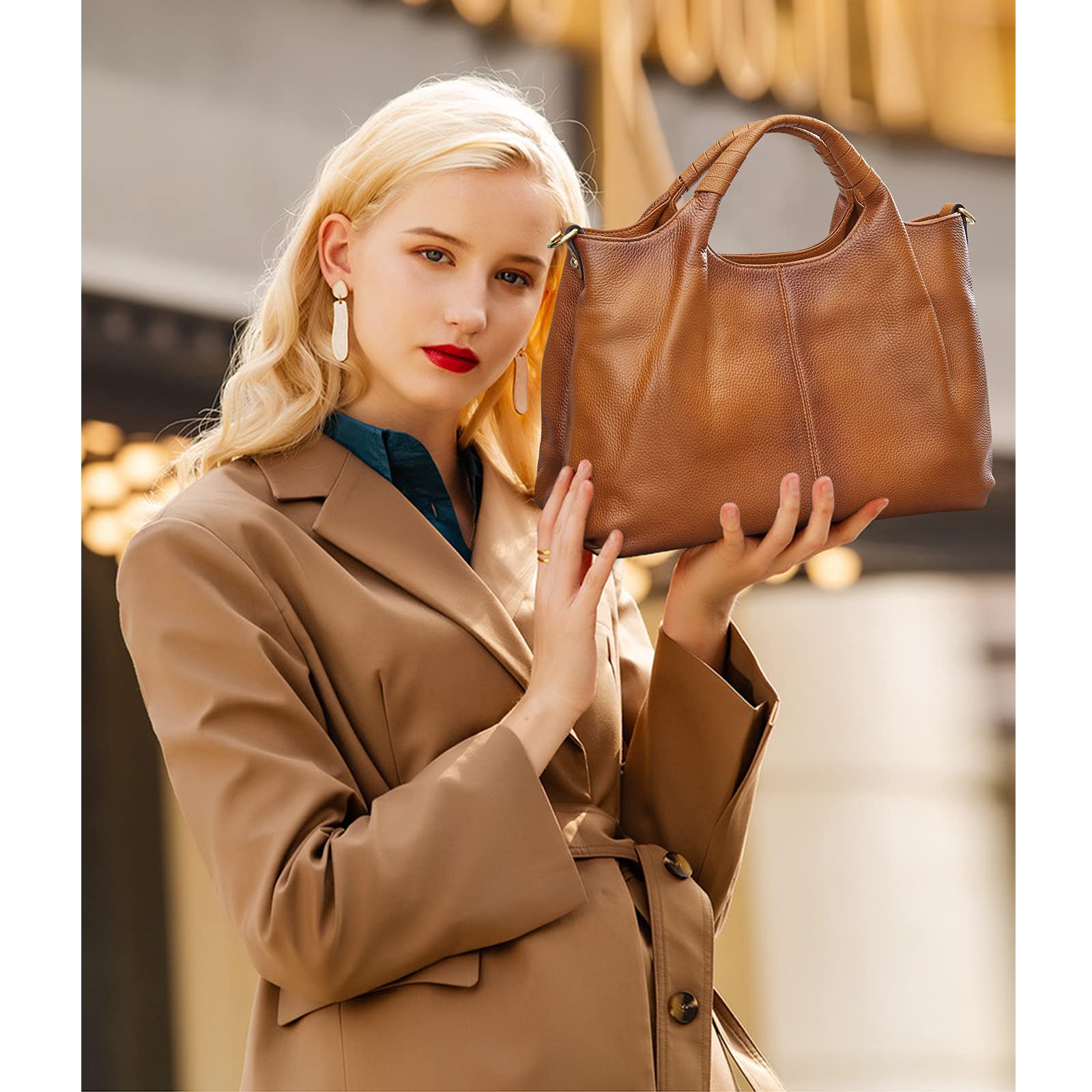 Kattee Genuine Leather Crossbody Bags for Women - Soft Top Handle Satchel Tote Shoulder Purse - Medium Size Handbag for Work, Travel & Everyday Use