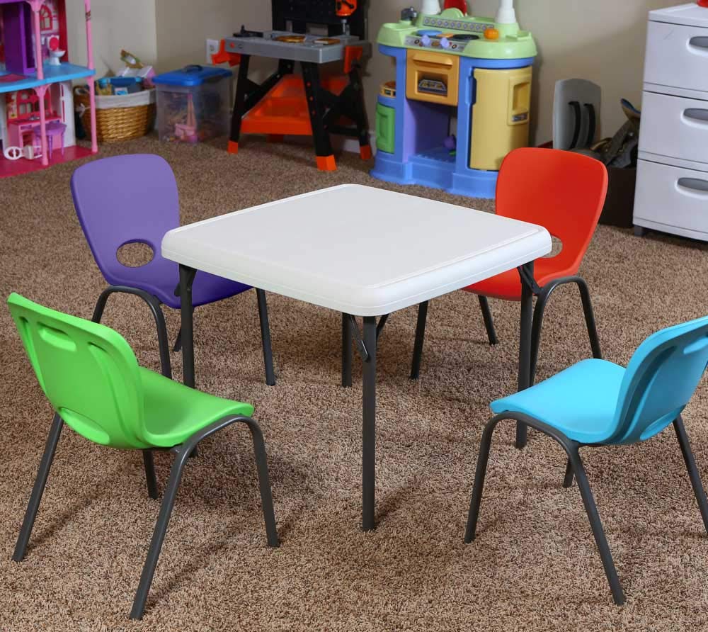 Lifetime 80472 Kids Stacking Chairs (4 Pack) - Durable Plastic Children's Chairs for Classroom, Playroom & Outdoor Use - Glacier Blue