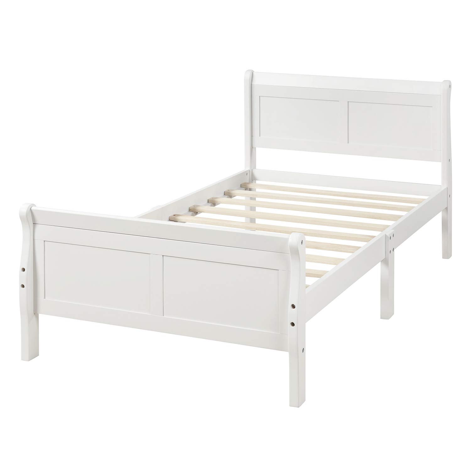 Harper & Bright Designs White Wooden Twin Platform Bed Frame with Headboard & Footboard - Solid Wood Sleigh Bed with Wood Slat Support - Perfect for Kids Room, Guest Bedroom & Small Spaces
