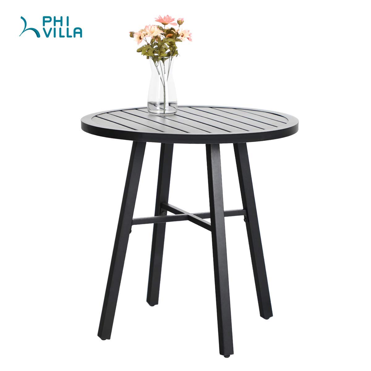 PHI VILLA 3-Piece Metal Patio Bistro Set - 28-Inch Steel Top Outdoor Table & Chairs - Perfect for Garden, Balcony, and Small Space Dining