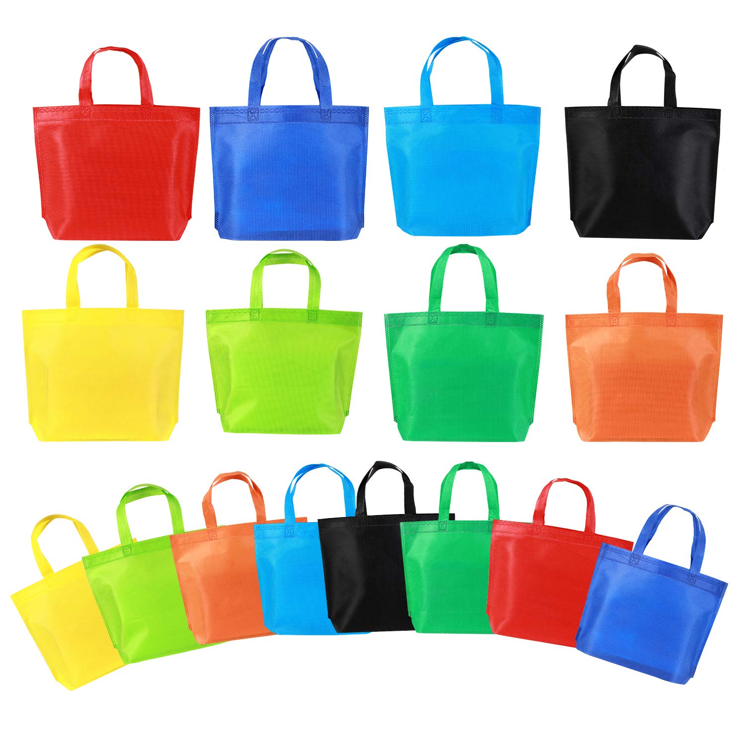 Reusable Non-Woven Rainbow Party Tote Bags - 16 Pack (13 Inch, 8 Colors) for Birthday Favors, Snacks & Toys - Perfect for Parties, Events & Gift Giving