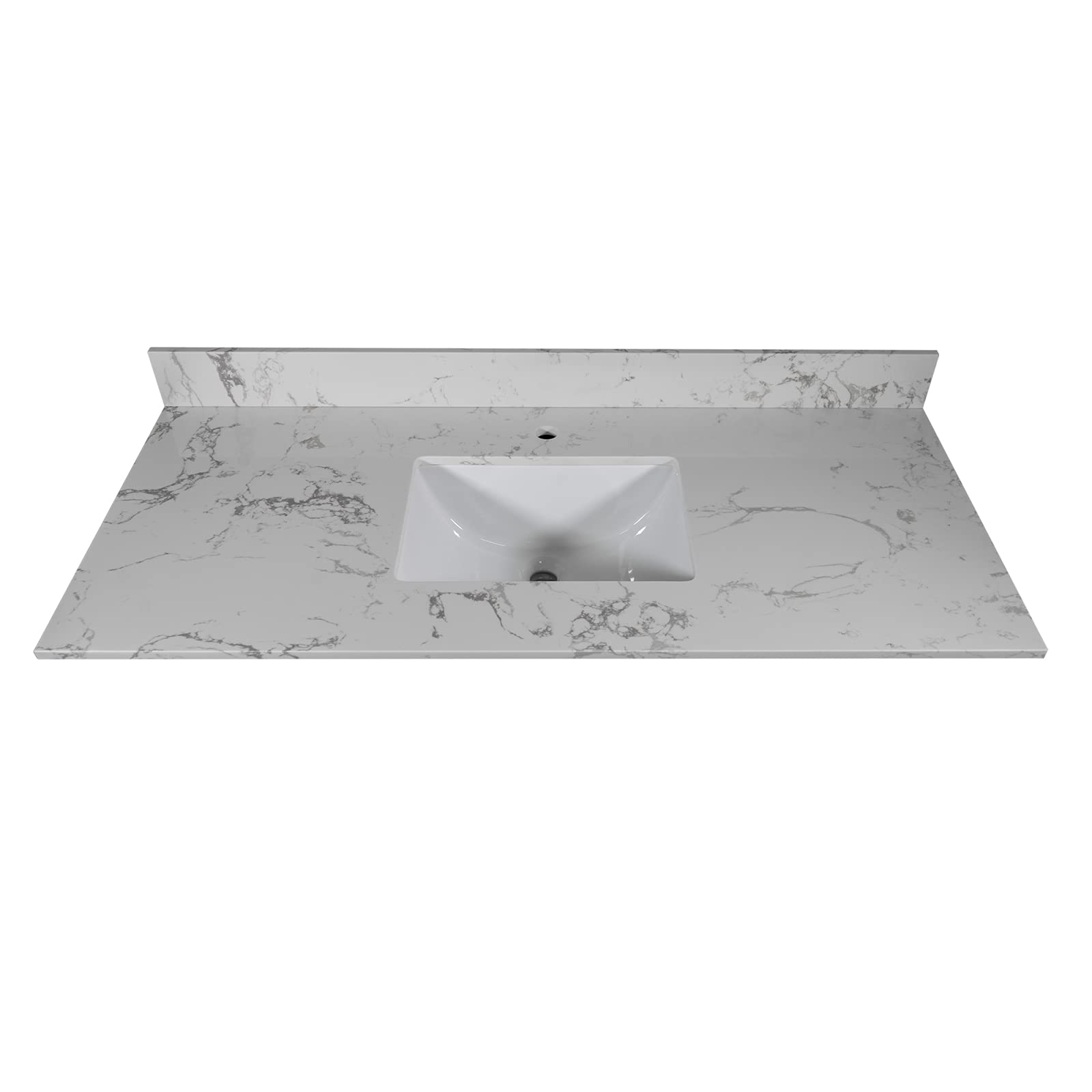48 Inch Bathroom Vanity Set with Engineered Stone Top & Marble Undermount Ceramic Sink - Modern Bathroom Cabinet with Faucet Hole, Backsplash & Reinforced Packaging (1 Hole Sink) - Perfect for Master Bathroom Remodeling & Guest Bathroom Upgrade